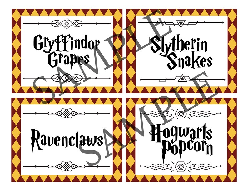 Harry Potter Party Food Labels DIGITAL DOWNLOAD cannot Edit, Printable ...
