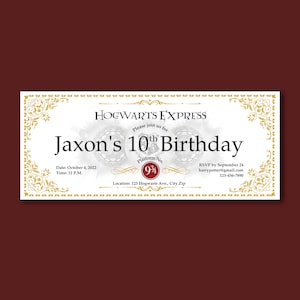 Wizard Birthday Train Ticket Invite - EDITABLE Canva Template for print or digital sharing