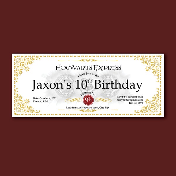 Harry Potter Birthday Ticket Invite - EDITABLE Canva Template for print or digital sharing