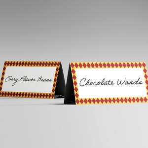 Customize Your Own Wizard Party Food Labels, Gold & Red Diamond Pattern Border Food Labels Buffet Card Food Tents, Write or Edit on Canva