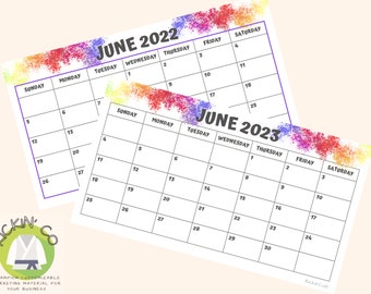 Digital Rainbow 2022-2023 Calendar [Colorful Rainbow June 2022 to June 2023 Calendar] Print Ready 11x8.5 Letter A4 Marketing Tool