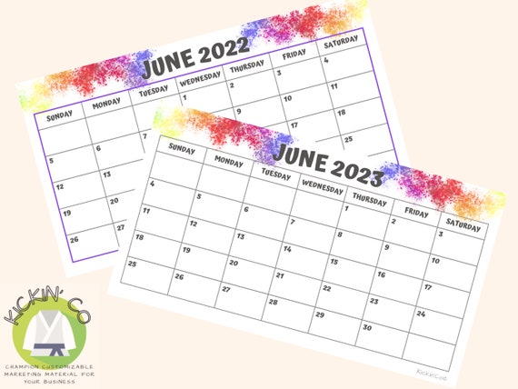 Digital Rainbow 2022-2023 Calendar colorful Rainbow June 2022 to June 2023 Calendar  Print Ready 11x8.5 Letter A4 Marketing Tool - Etsy