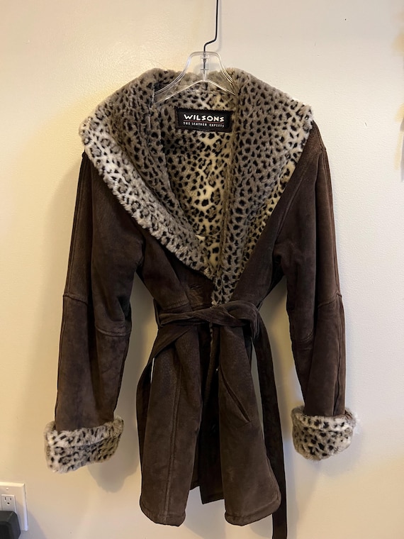 Wilson's Brown Leather Suede Jacket with Belt - image 1