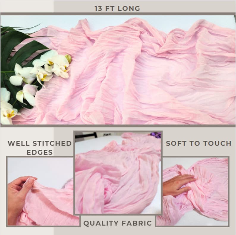 Light Pink Cheesecloth Table Runner 13ft Boho Gauze Fabric for Baby ...