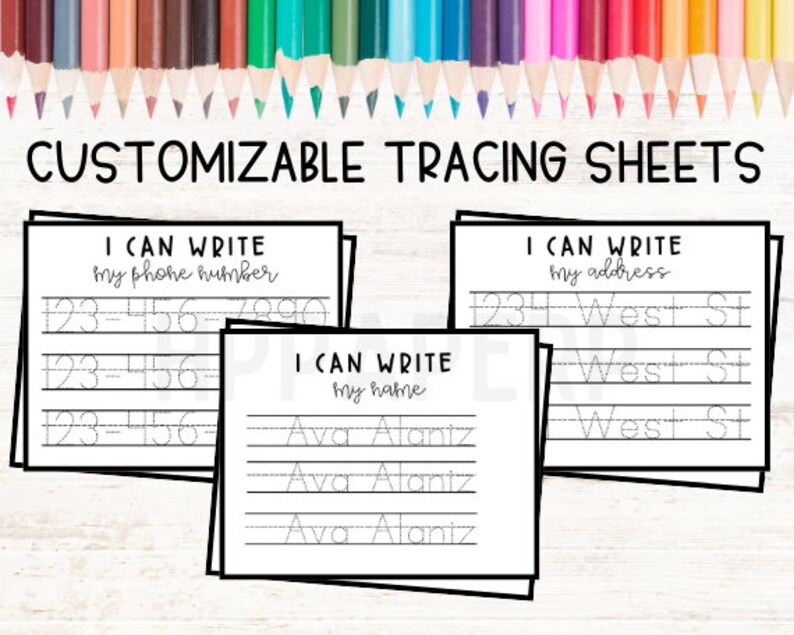 Customizable Tracing Sheets; Name, Address & Phone Number - Digital ...