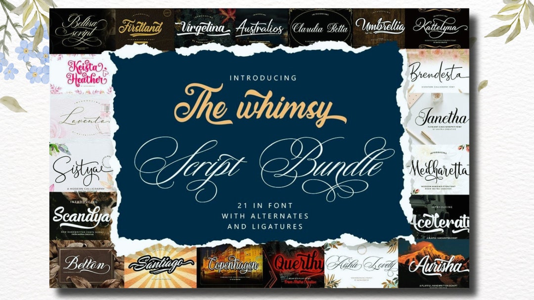 The Whimsy Script Font Bundle, Handwritten Font, Wedding Font, Modern ...