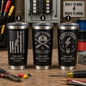 Electrician Gift, Personalized Electrician Tumbler, Custom Engraved Master Electrician Cup, Apprentice Gift, Electrical Contractor