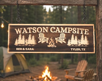 Custom Cedar Camping Sign – Personalized Family Name Camp Sign for Campsite, RV, Camper, Trailer, Cabin, Lake House, Outdoor Decor