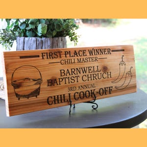 Chili Cook-Off Award, Food Competition Plaque, Cooking Champion Prize, Rustic Sign Culinary Competition, Chef Contest Trophy