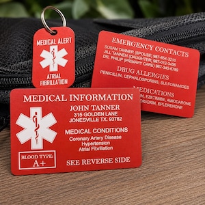 Medicinsk varningsbricka och medicinskt ID-kortpaket, akut medicinsk varning, medicinskt halsband, personlig medicinsk varning, nödkontaktbricka