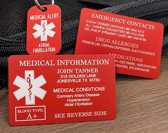 Medical Alert Tag & Medical ID Card Bundle, Emergency Medical Alert, Medical Necklace, Personalized Medical Alert, Emergency Contact Tag