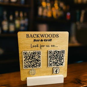 Custom Business QR Code Sign | Wood Counter Display for Menu, Website or Instagram | Personalized Marketing Sign