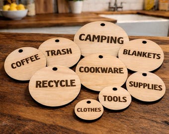 Etiquettes en bois gravées personnalisées, Étiquettes d'organisation de maison personnalisées, Étiquettes de rangement, Étiquettes-cadeaux personnalisées, Étiquettes en bois gravées, Étiquettes-cadeaux en bois