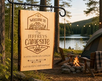 Custom Laser Engraved Rustic Wood Camping Sign, Personalized Campground Welcome Sign, Outdoor Decor for Campsites, Camping Gift, Camp Decor
