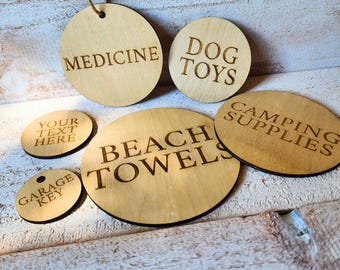 Custom Wooden Tags, Personalized Wood Tags for Gifts, Home Organization Tags, Storage Tags, Personalized Wooden Place Names, Wood Name Card