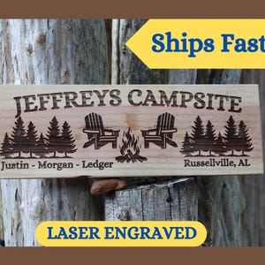 Custom Laser Engraved Rustic Wood Camping Sign, Personalized Campground Welcome Sign, Outdoor Decor for Campsites, Camping Gift, Camp Decor