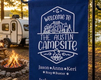 Personalized Campsite Flag, Custom RV Camping Flag, Family Name Camping Decor, Outdoor Glamping Sign, Waterproof Camper Flag