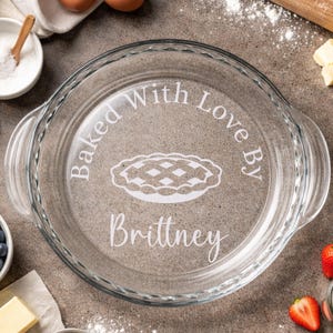 Personlig pajform i glas, graverad bakform med namn, pajbakningspresent till bagare, dessertskål till bröllopsfest, present till par