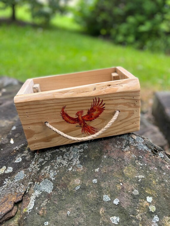 Handmade Rustic Wood Box With Phoenix Bird. Etsy