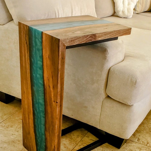 Live Edge River Waterfall Side Table Handmade Wood & Epoxy Etsy