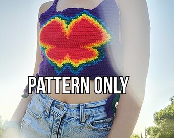 Made-to-Measure Crochet Crop Top Pattern | Rainbows & Butterflies Reversible Tapestry Pride Tank Top