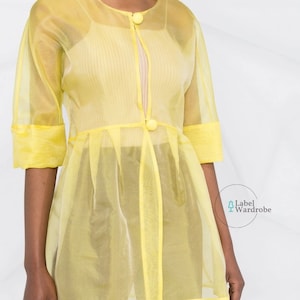 Classic Sheer Organza Jacket Overlay Shirt Blouse. Transparent Jacket sheer peplum jacket Style Blouse.Wedding Sheer Organza Overcoat Blouse