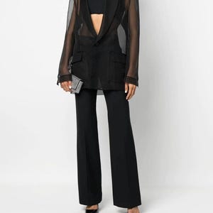 Classic Organza Jacket. Transparent Jacket. Belted organza blazer. Wedding dress. Graduation Party Jacket.Mesh Jacket.Pocket Jacket