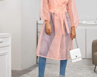 Sheer Organza Trench Coat: Classic Overlay Jacket
