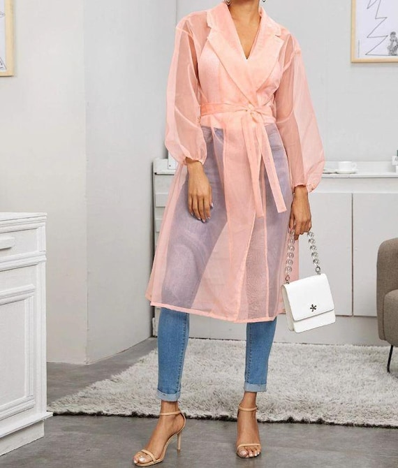 Sheer Organza Trench Coat: Classic Overlay Jacket