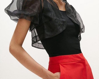 Vestido de novia/Blusa de novia transparente de organza, Chaqueta de novia/Top de novia moderno