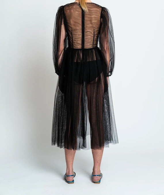 【美品】AMERI    TULLE SEE-THROUGH DRESSブラック 美品】AMERI TULLE SEE-THROUGH DRESSブラック