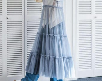 Sheer mesh layered drape dress Cover Up/tulle Cover Overlay/ tulle flared skirt Dress/tulle Mesh Cover up/midi dress For Bridal