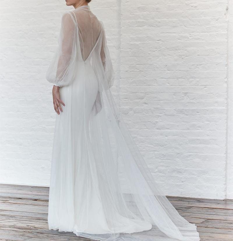 Wedding Cover Up Tulle floor length Coat/Bridal Robe/Victorian Nightgown/Bridal Jacket/Minimal Bridal Wrap/Bridal Separates/Tulle Cover up