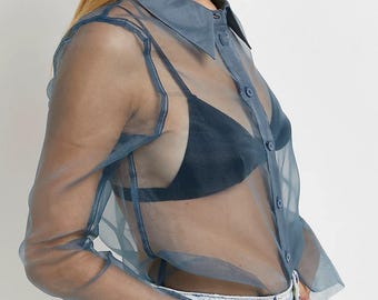 PARTIMENTOのOrganza 2PK Half Shirt Organza Shirt/ Puff Sleeves Organza Cover Button With