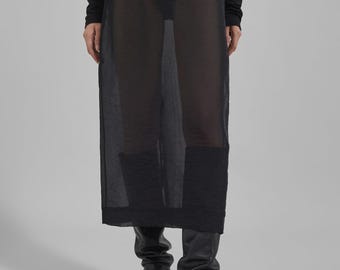 Transparent midikjol i svart organza/Transparent maxikjol i ett lager, genomskinlig damkjol med unik design/Brudkjol/Genomskinlig kjol