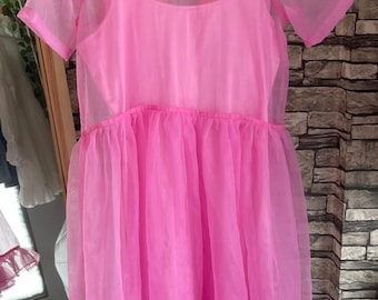 Vestido midi de organza rosa/Vestido casual de organza/Vestido de dama de honor/Vestido abullonado/Vestido de cóctel transparente/Vestido romántico para ella