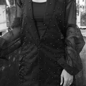 Classic Organza Pearl Jacket.Transparent Jacket.Bridal Separates.Pearl Beaded Bolero. Graduation Party Jacket.Minimal Wedding/Women's Jacket