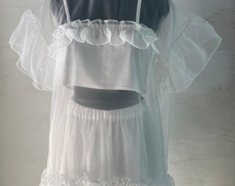 Vestidos vintage Vestido midi de organza escalonado de la calle/Vestido superpuesto escalonado de organza con falda y blusa/Mangas hinchadas de organza/Vestidos de la década de 1990