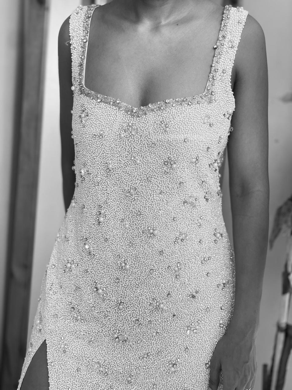 Handmade Beaded Mini Wedding Dress: Chic Vintage Bridal Reception Dress