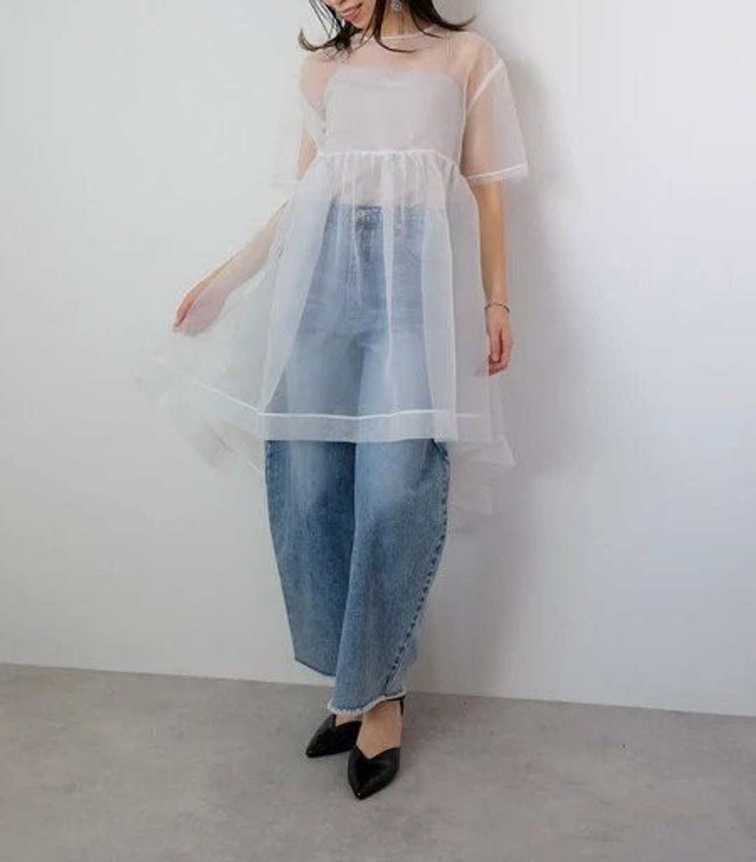 Causal Adult Organza Puffy Sleeve Mini Cover up Dress