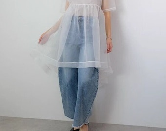 Causal Adult Organza Puffy Sleeve Mini Cover up dress/Organza See Through Cover Up/Puffy Dress/Fun Birthday Dress/Party Cover up