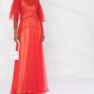 Sheer tulle long Overlay Dress/Sheer Outfit bridal tulle Cover up/Maxi a-Line Sheer silhouette Dress/Women Tulle Dress/Tulle Cover Up