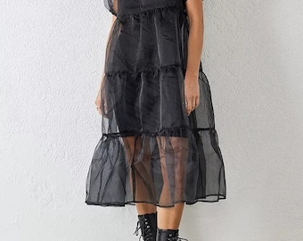 Vestido de cubierta de superposición de organza, vestido de cubierta de organza transparente, vestido en capas, cubierta transparente, color personalizado, cubierta de cóctel