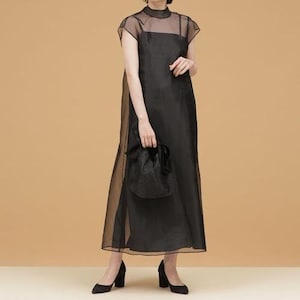Street Style Organza Overlay Midikleid / Durchsichtiges Organzakleid, transparentes Kleid mit Seidenslip / transparente Kleider / transparenter klassischer Überzug