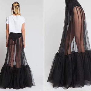 Sheer Tulle skirt/Sheer One Layer Black Maxi Skirt See Through Women Long Tulle Skirt with Unique Ruched Edge/Sheer Floor Length Maxi Skirt