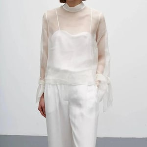 Long Sleeve Organza Shirt-Organza Top-Summer Organza Blouse-Office Blouse for Women - Sheer organza blouse Bride dress overlay Bridal top