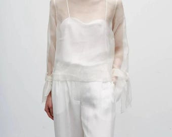 Long Sleeve Organza Shirt-Organza Top-Summer Organza Blouse-Office Blouse for Women - Sheer organza blouse Bride dress overlay Bridal top