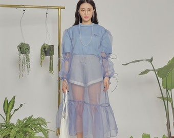 Organza Sexy Overlay Cover up para evento de cóctel/Seda Organza Overlay Cover up/Ropa informal de mujer/Sheer See Through Cover Up