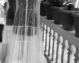 Bridal Tulle Overlay: Handmade Wedding Gown with Pearls & Crystal