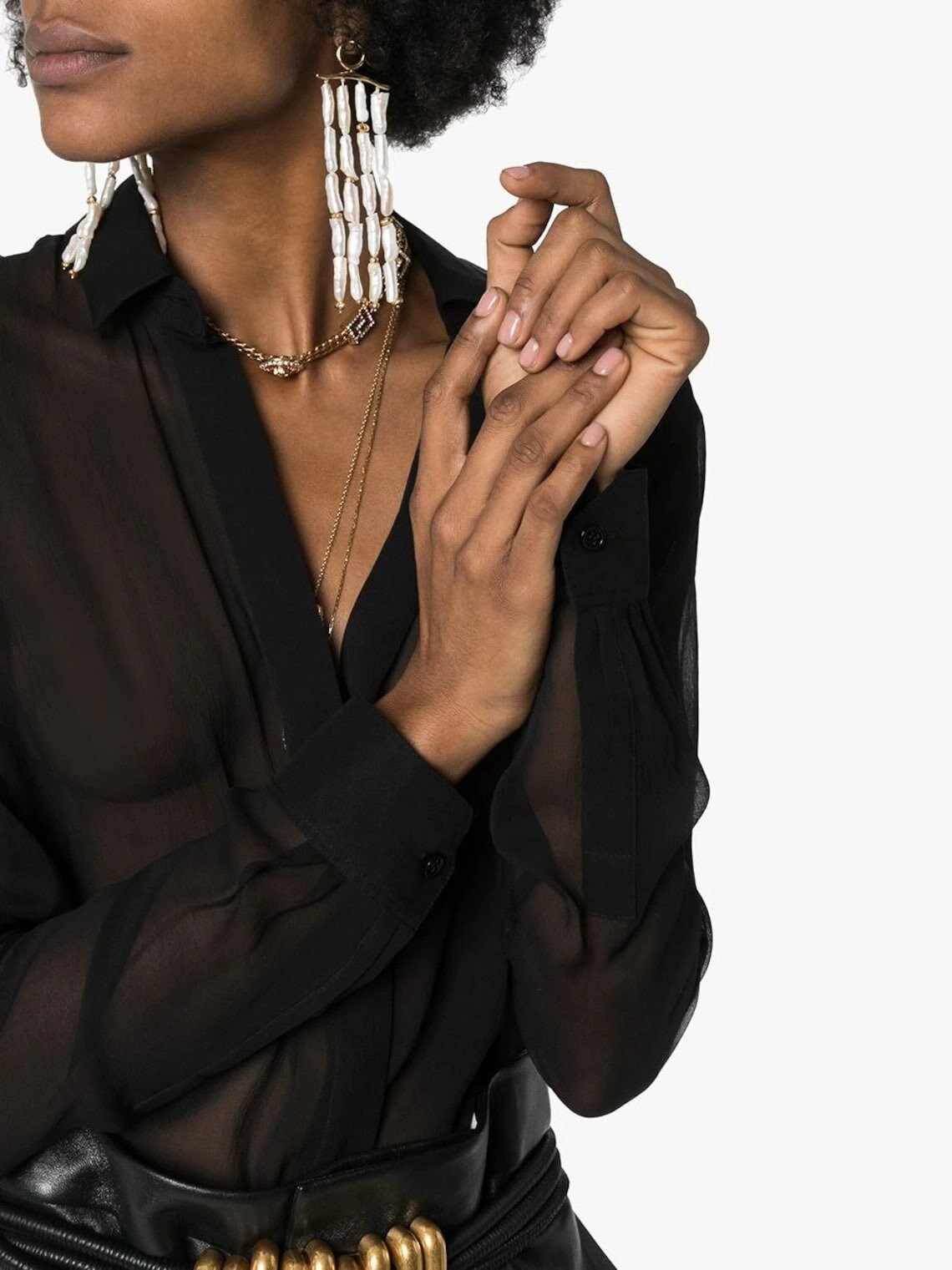 Sheer Button-up Shirt/mesh Collared Shirt/long Sleeve Blouse